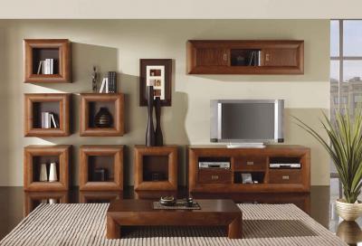 Conjunto de muebles de salón en pino macizo formado por conjunto de salón  compuesto por vitrina lib…
